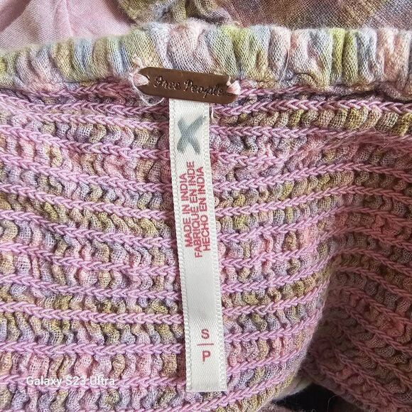 Free people Sz S pink multicolor plaid gone Rogue ruffle crop top - Picture 8 of 9